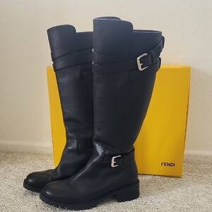 Fendi Black Leather Knee-High Boots